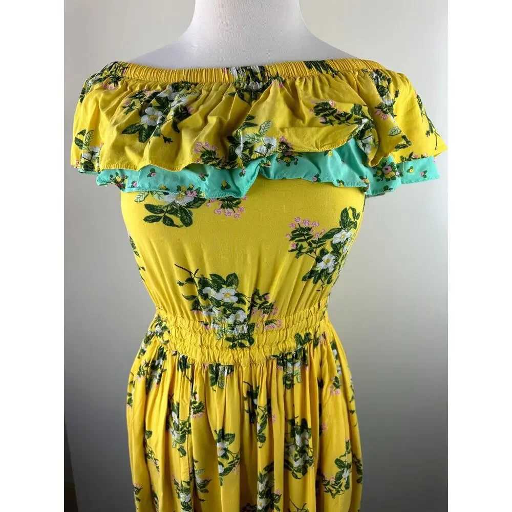 Matilda Jane Hooked On A Feeling Dress Yellow Ruffle Smocked Women's Size Small - Picture 11 of 14